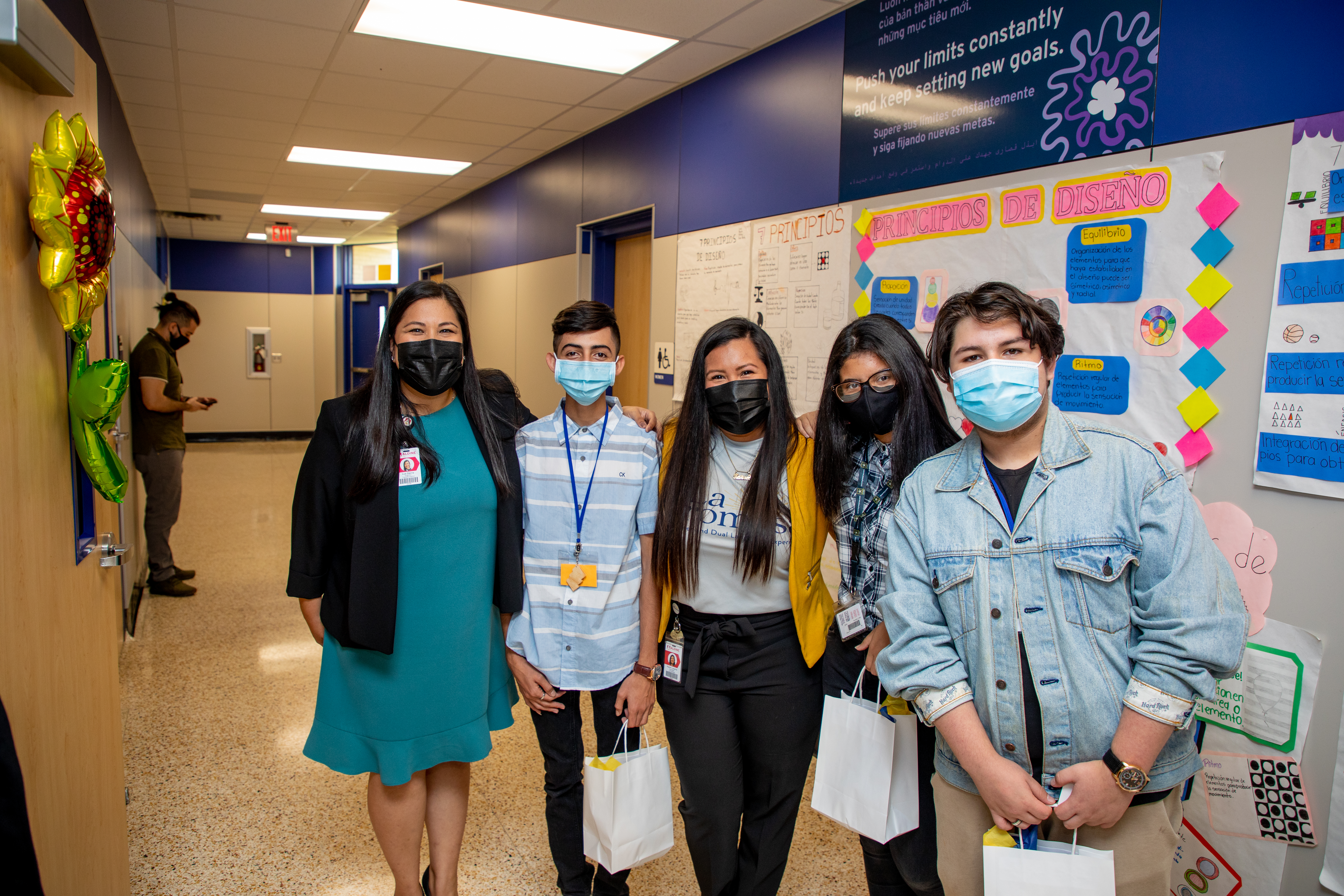 Students and Adminstrator at School with Masks